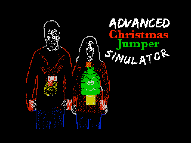 screen shot of Advanced Chrtistmas Jumper Simulator loading screen with two people wearing ugly Christmas jumpers